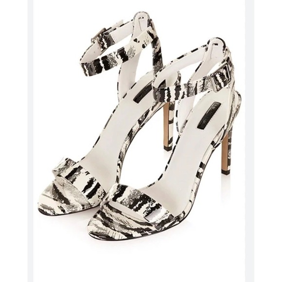 Topshop Zebra Print Y2K Strappy Heels Size 8.5 39 Black And White Animal - Picture 1 of 15